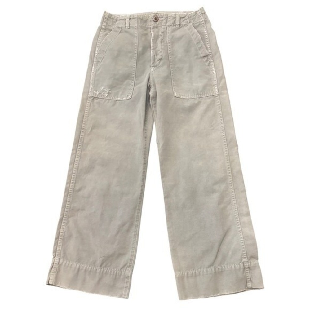 AMO Easy Army Wide Leg Cropped Cotton Pants Size 27 Button Fly Cray Green